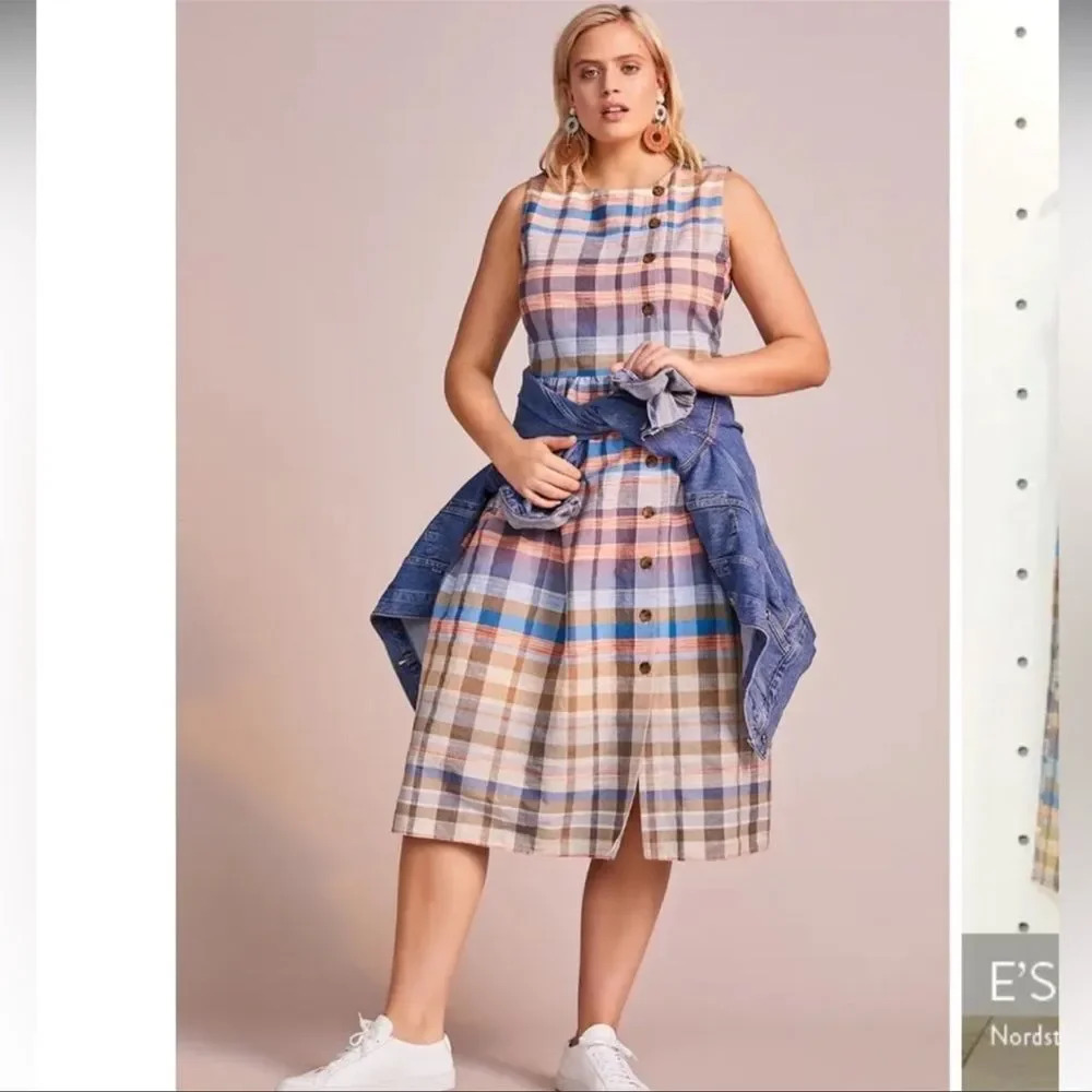 Plaid Button-Front Midi Dress in Pastel Multi